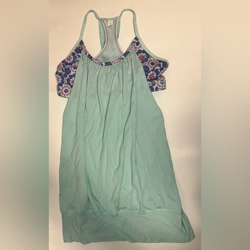 Lululemon Athletica No Limits Tank Top Built In Bra Size 6 Small Green Flower - Picture 4 of 8